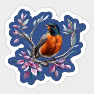 Cartoon Of An American Robin With Connecticut State Flower Sticker